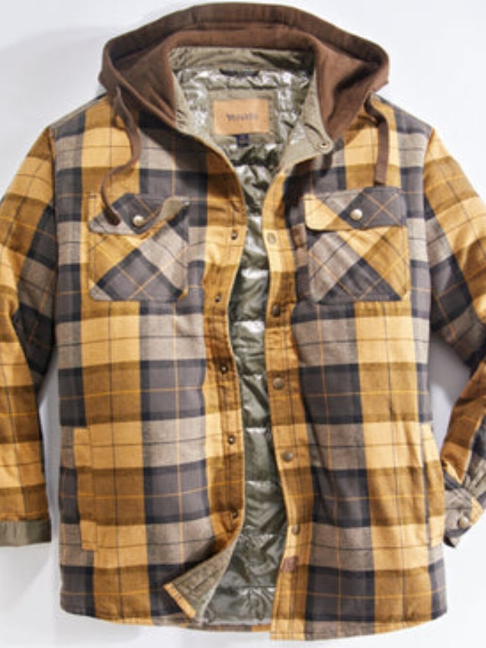 Mens Reflex Quilt Lined, Flannel Shirt Jacket w/Hood - Amber | Large